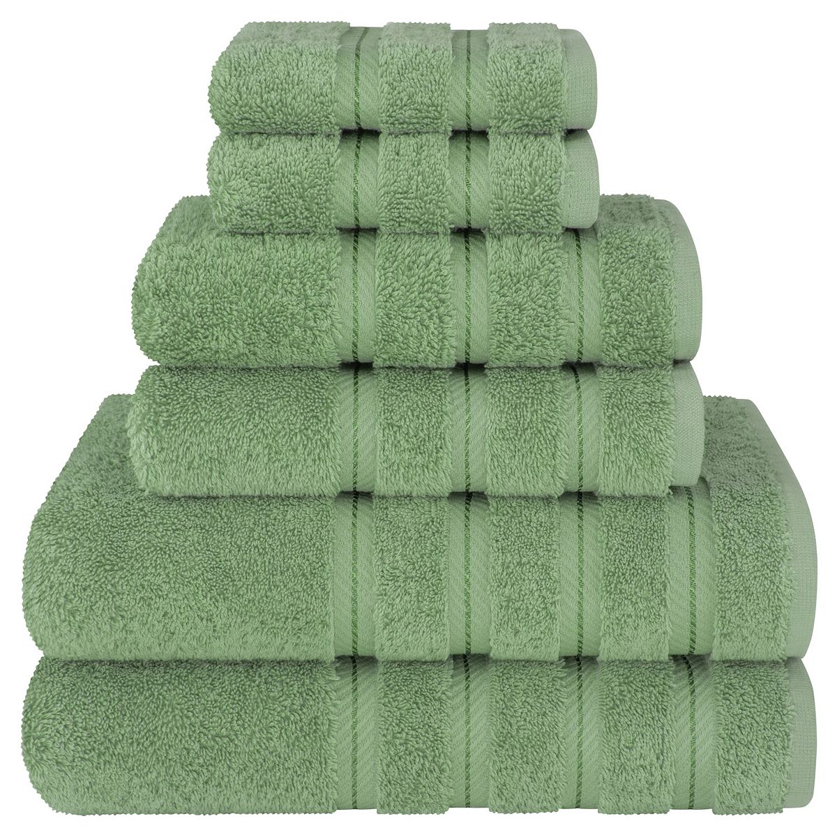 American Soft Linen Cotton Turkish 6 Piece Bath Towels - Sage Green