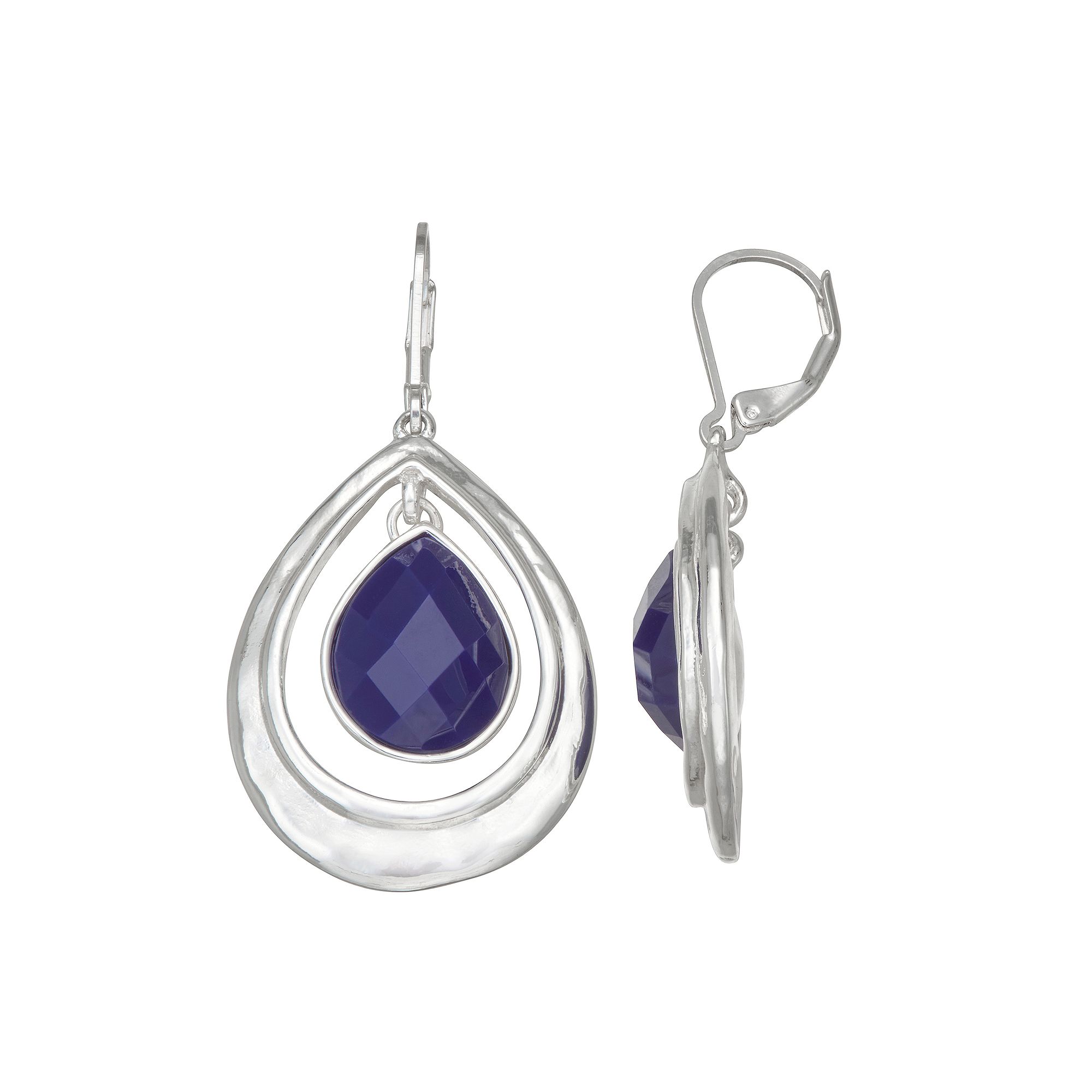 Napier Silver Tone Royal Orbital Leverback Earrings, Womens, Blue