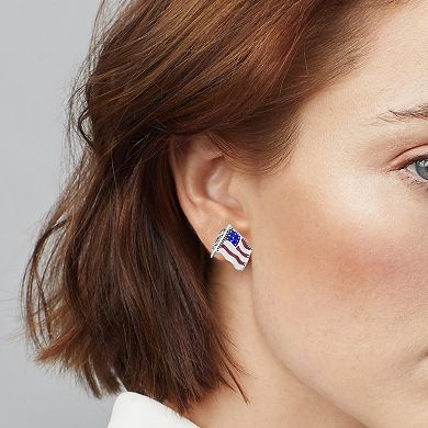 Napier Silver Tone America Flag Stud Earrings