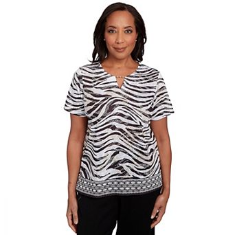 Women's Alfred Dunner Beaded Split Neck Animal Print Top