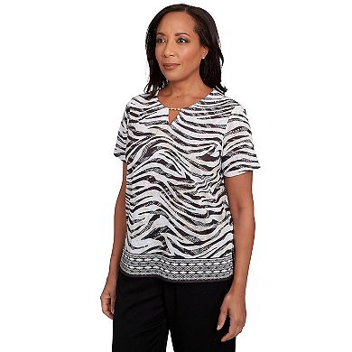 Women's Alfred Dunner Beaded Split Neck Animal Print Top