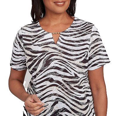 Women's Alfred Dunner Beaded Split Neck Animal Print Top