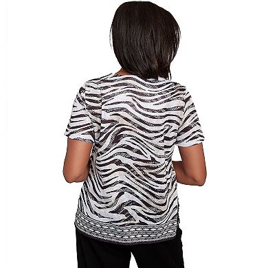 Women's Alfred Dunner Beaded Split Neck Animal Print Top