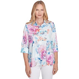 Women's Alfred Dunner Floral Watercolor Button Down Top