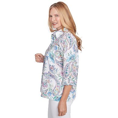 Women's Alfred Dunner Paisley Button Down Cuffed Sleeve Top