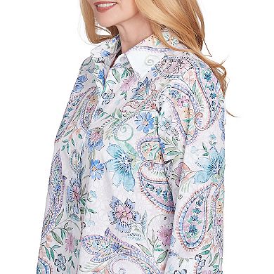 Women's Alfred Dunner Paisley Button Down Cuffed Sleeve Top