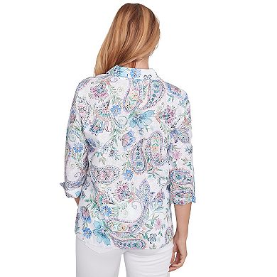 Women's Alfred Dunner Paisley Button Down Cuffed Sleeve Top