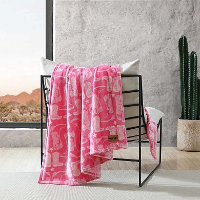 Wrangler Knockin Boots Pink Throw Blanket