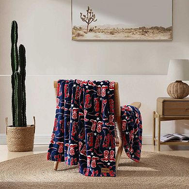 Wrangler Knockin Boots Blue Throw Blanket