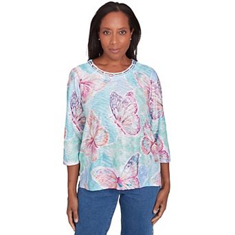 Women's Alfred Dunner Butterfly Three Quarter Sleeve Top