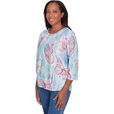 Women's Alfred Dunner Butterfly Three Quarter Sleeve Top