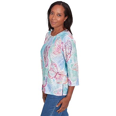 Women's Alfred Dunner Butterfly Three Quarter Sleeve Top