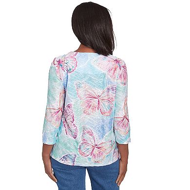 Women's Alfred Dunner Butterfly Three Quarter Sleeve Top