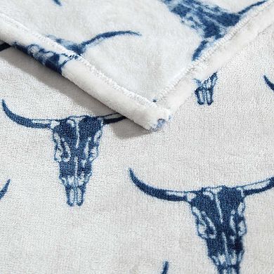 Wrangler Steer Head Blue Throw Blanket