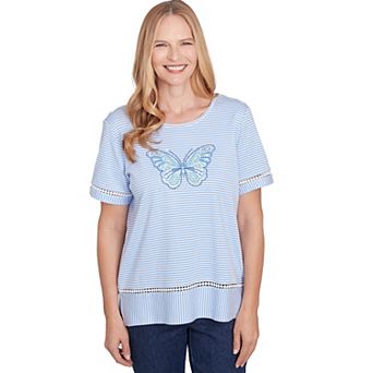 Women's Alfred Dunner Striped Butterfly Short Sleeve Tee
