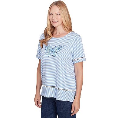 Women's Alfred Dunner Striped Butterfly Short Sleeve Tee