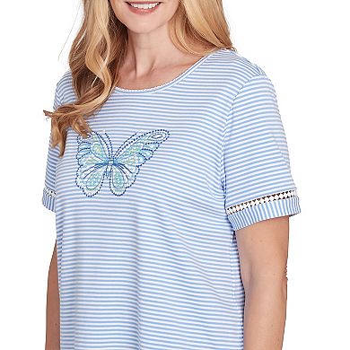 Women's Alfred Dunner Striped Butterfly Short Sleeve Tee