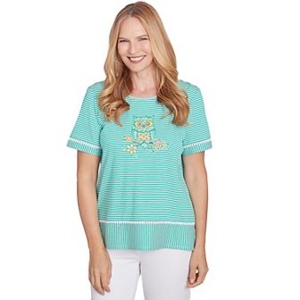 Women's Alfred Dunner Owl Knit Striped Tee