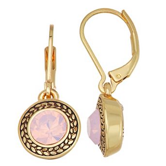 Napier Gold Tone Color Decor Pink Drop Earrings