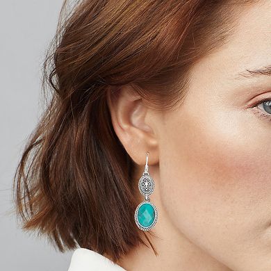 Napier Silver Tone Western Double Drop Leverback Earrings