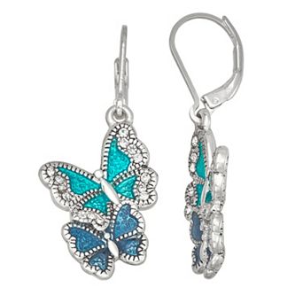 Napier Silver Tone Summers Dream Butterfly Drop Earrings