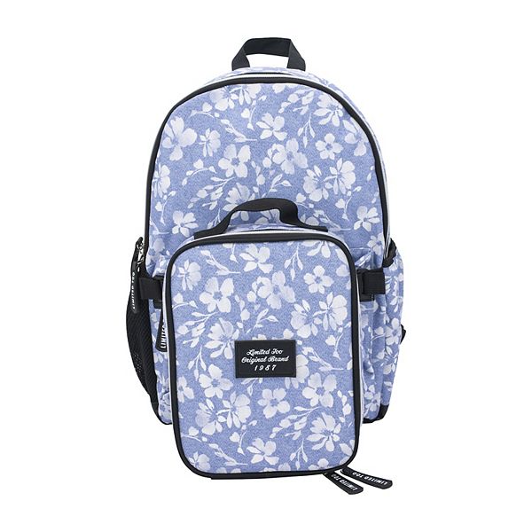 Limited Too Denim Floral Backpack & Lunch Bag Set - Denim Floral