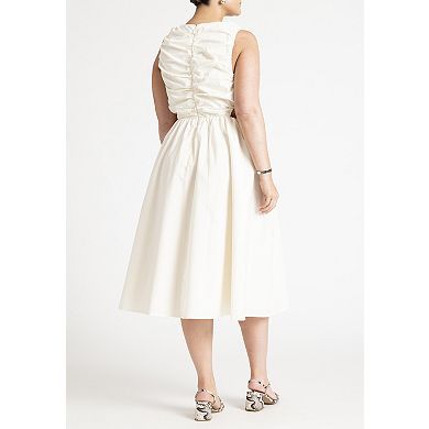 ELOQUII Women's Plus Size Shirred Bodice Midi Dress