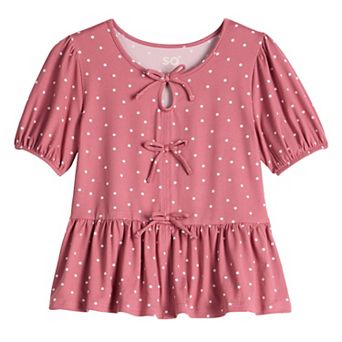 Girls 6-20 SO® Bow Ruffle Short Sleeve Top in Regular & Plus Size