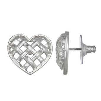 Napier Silver Tone Heart Weave Stud Earrings