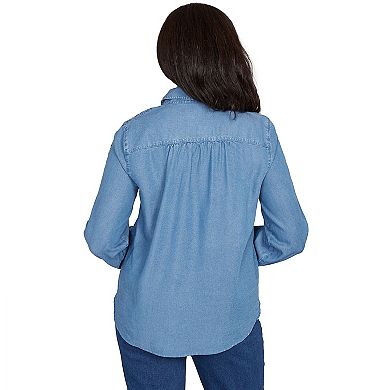 Petite Alfred Dunner Needlepoint Embroidered Button Front Top