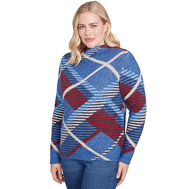 Petite Alfred Dunner Exploded Plaid Mock Neck Sweater