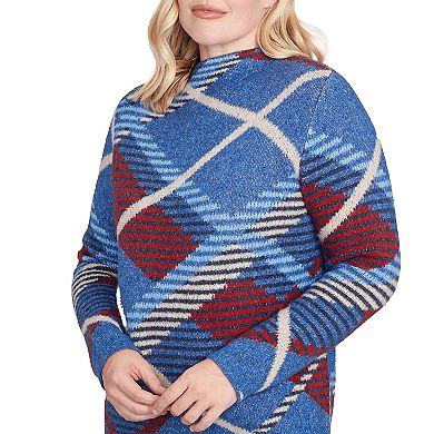 Petite Alfred Dunner Exploded Plaid Mock Neck Sweater