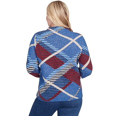 Petite Alfred Dunner Exploded Plaid Mock Neck Sweater