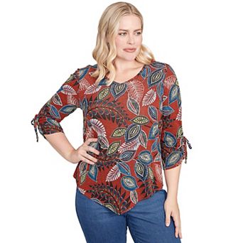 Petite Alfred Dunner Batik Leaves Melange Asymmetrical Top