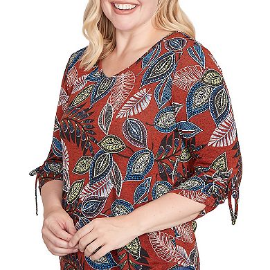 Petite Alfred Dunner Batik Leaves Melange Asymmetrical Top