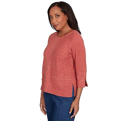 Petite Alfred Dunner Embellished Spliced Solid Top