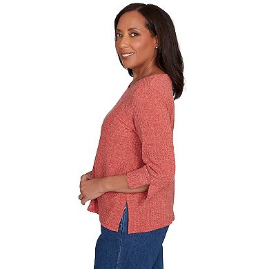 Petite Alfred Dunner Embellished Spliced Solid Top