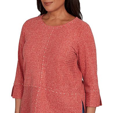 Petite Alfred Dunner Embellished Spliced Solid Top