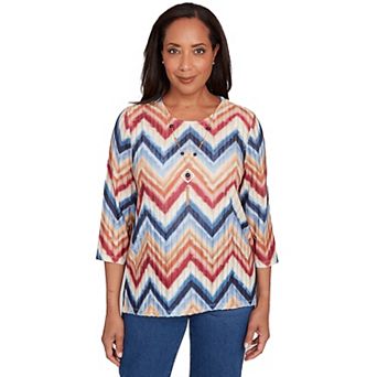 Petite Alfred Dunner Textured Knit Chevron Top with Necklace