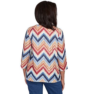 Petite Alfred Dunner Textured Knit Chevron Top with Necklace