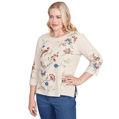 Petite Alfred Dunner Allover Floral Embroidered Crew Neck Top