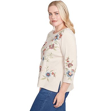 Petite Alfred Dunner Allover Floral Embroidered Crew Neck Top