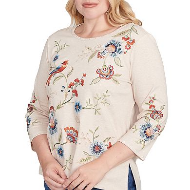 Petite Alfred Dunner Allover Floral Embroidered Crew Neck Top