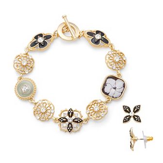 Napier Gold Tone Elevated Flower Bracelet & Stud Earrings Set