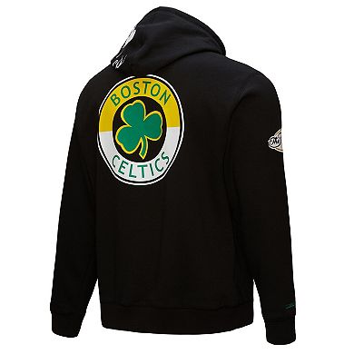 Men's Mitchell & Ness Black Boston Celtics Hardwood Classics Blackout Collection Pullover Hoodie