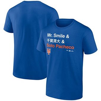 Men's Fanatics Juan Soto Royal New York Mets Mr. Smile and Soto Pacheco T-Shirt