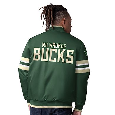 Men's Starter Hunter Green Milwaukee Bucks Scout I Full-Snap Varsity Jacket