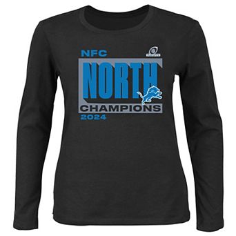 Women's Fanatics Black Detroit Lions 2024 NFC North Division Champions Plus Size Long Sleeve Scoop Neck T-Shirt