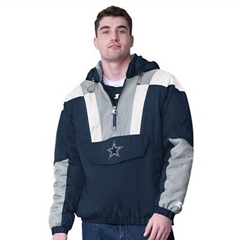 Men's Starter Navy Dallas Cowboys Half-Zip Pullover Hooded Jacket