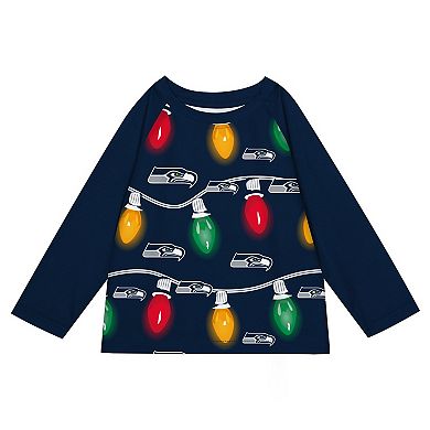 Youth Seattle Seahawks Two-Piece Garland Holiday Long Sleeve Pajama Set